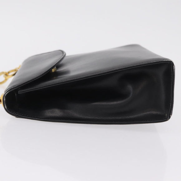 Salvatore Ferragamo Chain Hand Bag Leather Black Gold Auth 208207A