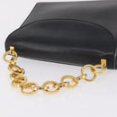 Salvatore Ferragamo Chain Hand Bag Leather Black Gold Auth 208207A-6