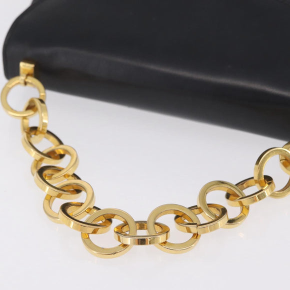 Salvatore Ferragamo Chain Hand Bag Leather Black Gold Auth 208207A