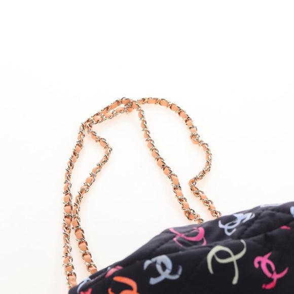 CHANEL Matelasse Chain Backpack Cotton Navy Gold CC Auth 208212SM
