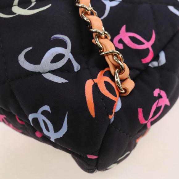 CHANEL Matelasse Chain Backpack Cotton Navy Gold CC Auth 208212SM