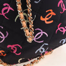 CHANEL Matelasse Chain Backpack Cotton Navy Gold CC Auth 208212SM-18