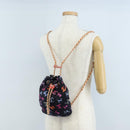 CHANEL Matelasse Chain Backpack Cotton Navy Gold CC Auth 208212SM-25