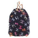 CHANEL Matelasse Chain Backpack Cotton Navy Gold CC Auth 208212SM-3