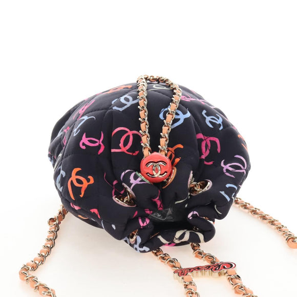 CHANEL Matelasse Chain Backpack Cotton Navy Gold CC Auth 208212SM