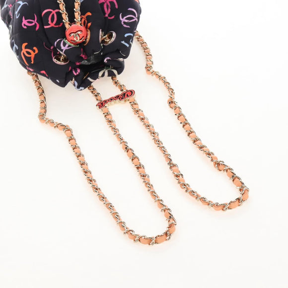 CHANEL Matelasse Chain Backpack Cotton Navy Gold CC Auth 208212SM