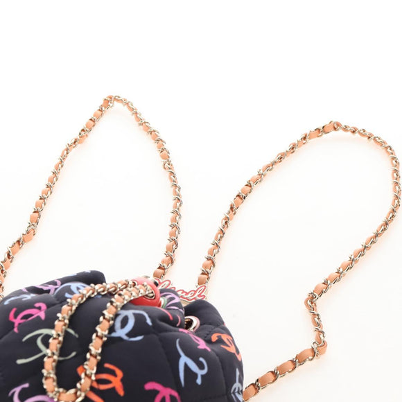 CHANEL Matelasse Chain Backpack Cotton Navy Gold CC Auth 208212SM