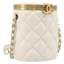 CHANEL Matelasse Chain Vanity Shoulder Bag Lamb Skin Ivory Gold CC Auth 208213M-1