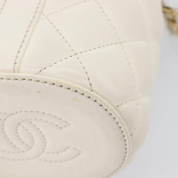CHANEL Matelasse Chain Vanity Shoulder Bag Lamb Skin Ivory Gold CC Auth 208213M
