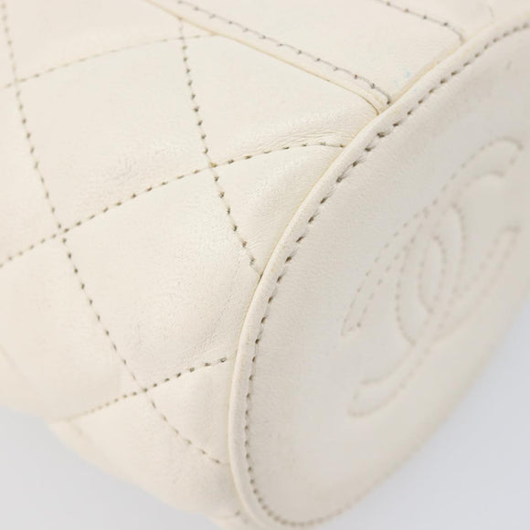 CHANEL Matelasse Chain Vanity Shoulder Bag Lamb Skin Ivory Gold CC Auth 208213M