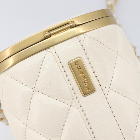 CHANEL Matelasse Chain Vanity Shoulder Bag Lamb Skin Ivory Gold CC Auth 208213M