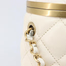 CHANEL Matelasse Chain Vanity Shoulder Bag Lamb Skin Ivory Gold CC Auth 208213M-17