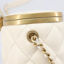CHANEL Matelasse Chain Vanity Shoulder Bag Lamb Skin Ivory Gold CC Auth 208213M-18
