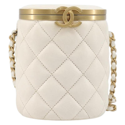 CHANEL Matelasse Chain Vanity Shoulder Bag Lamb Skin Ivory Gold CC Auth 208213M - 0