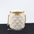 CHANEL Matelasse Chain Vanity Shoulder Bag Lamb Skin Ivory Gold CC Auth 208213M-29