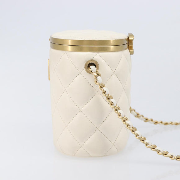 CHANEL Matelasse Chain Vanity Shoulder Bag Lamb Skin Ivory Gold CC Auth 208213M