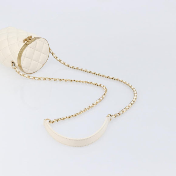 CHANEL Matelasse Chain Vanity Shoulder Bag Lamb Skin Ivory Gold CC Auth 208213M