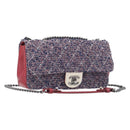 CHANEL Matelasse 25 Chain Shoulder Bag Tweed Navy Silver CC Auth 208214SAM-1