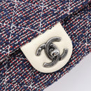 CHANEL Matelasse 25 Chain Shoulder Bag Tweed Navy Silver CC Auth 208214SAM-15
