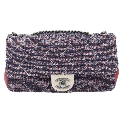 CHANEL Matelasse 25 Chain Shoulder Bag Tweed Navy Silver CC Auth 208214SAM - 0