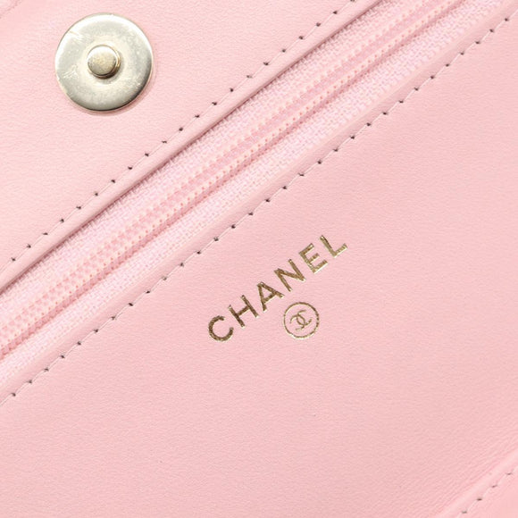CHANEL Chain Shoulder Bag Tweed Pink Gold CC Auth 208216SAM