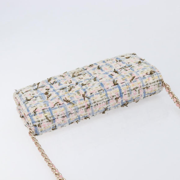 CHANEL Chain Shoulder Bag Tweed Pink Gold CC Auth 208216SAM