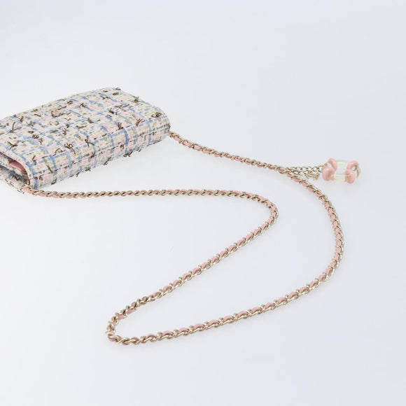 CHANEL Chain Shoulder Bag Tweed Pink Gold CC Auth 208216SAM