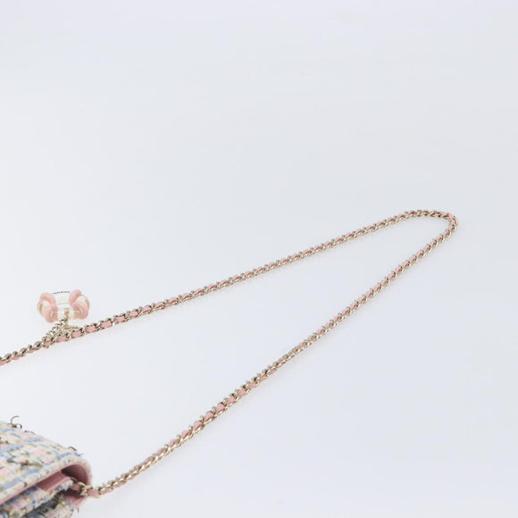 CHANEL Chain Shoulder Bag Tweed Pink Gold CC Auth 208216SAM