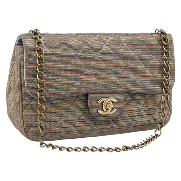CHANEL Chain Matelasse Shoulder Bag Canvas Multicolor Gold CC Auth 208217M