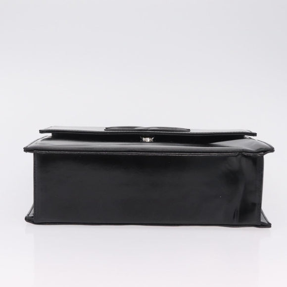 CHANEL Chain Hand Bag Patent leather Black Silver CC Auth 208219A