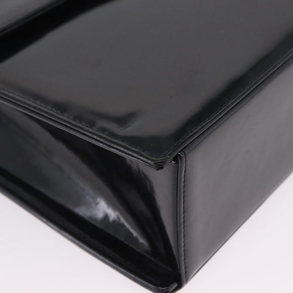 CHANEL Chain Hand Bag Patent leather Black Silver CC Auth 208219A