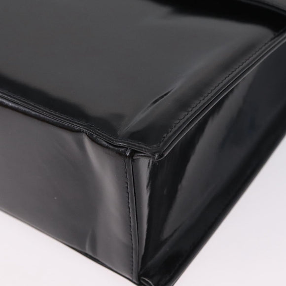 CHANEL Chain Hand Bag Patent leather Black Silver CC Auth 208219A