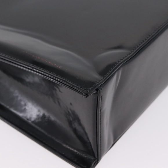 CHANEL Chain Hand Bag Patent leather Black Silver CC Auth 208219A