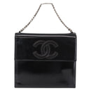 CHANEL Chain Hand Bag Patent leather Black Silver CC Auth 208219A-13
