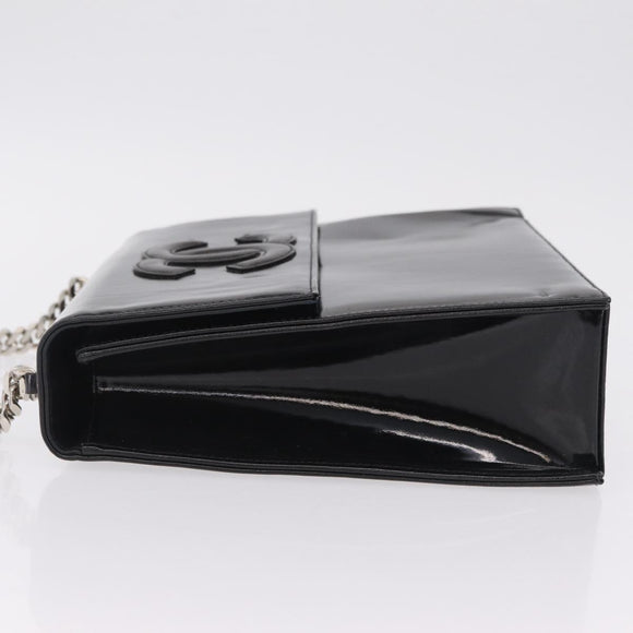CHANEL Chain Hand Bag Patent leather Black Silver CC Auth 208219A