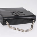 CHANEL Chain Hand Bag Patent leather Black Silver CC Auth 208219A-6
