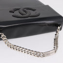 CHANEL Chain Hand Bag Patent leather Black Silver CC Auth 208219A-7