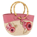Miu Miu Bamboo Hand Bag Raffia Pink Gold Auth 208220A-1
