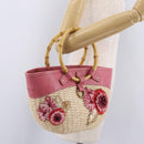 Miu Miu Bamboo Hand Bag Raffia Pink Gold Auth 208220A-24