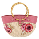 Miu Miu Bamboo Hand Bag Raffia Pink Gold Auth 208220A-2