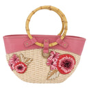 Miu Miu Bamboo Hand Bag Raffia Pink Gold Auth 208220A-3