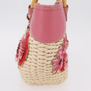 Miu Miu Bamboo Hand Bag Raffia Pink Gold Auth 208220A-4