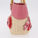 Miu Miu Bamboo Hand Bag Raffia Pink Gold Auth 208220A-5