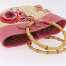 Miu Miu Bamboo Hand Bag Raffia Pink Gold Auth 208220A-6