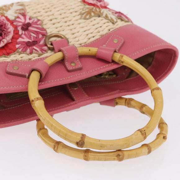 Miu Miu Bamboo Hand Bag Raffia Pink Gold Auth 208220A