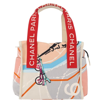 CHANEL Cruise Line Hand Bag Canvas Beige Silver CC Auth 208221A - 0