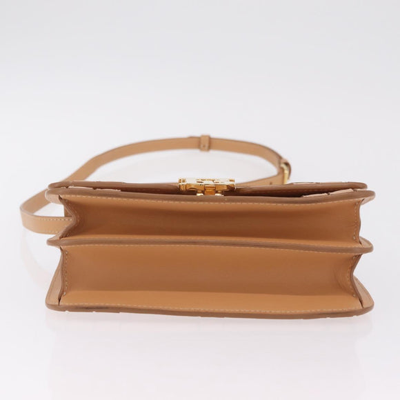 BURBERRY Shoulder Bag Leather Beige Gold Auth 208225V