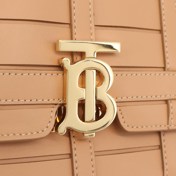BURBERRY Shoulder Bag Leather Beige Gold Auth 208225V