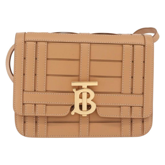 BURBERRY Shoulder Bag Leather Beige Gold Auth 208225V