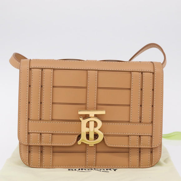 BURBERRY Shoulder Bag Leather Beige Gold Auth 208225V